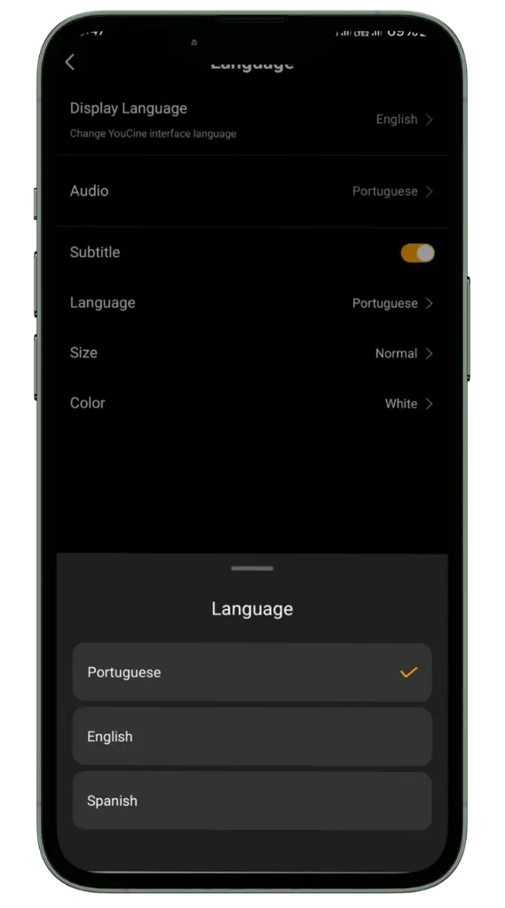 Idiomas de legenda disponíveis
